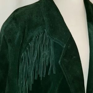 Vintage forest green suede fringe jacket